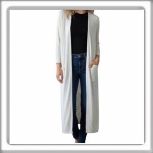 Rachel Zoe Linen Blend Long Duster Open Front Cardigan Sweater Cream Size Medium